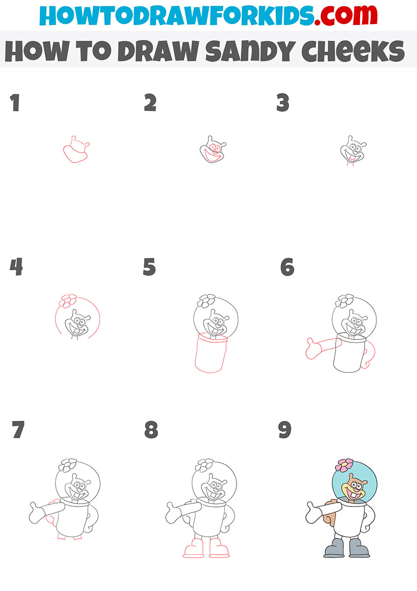 how to draw sandy cheeks step by step