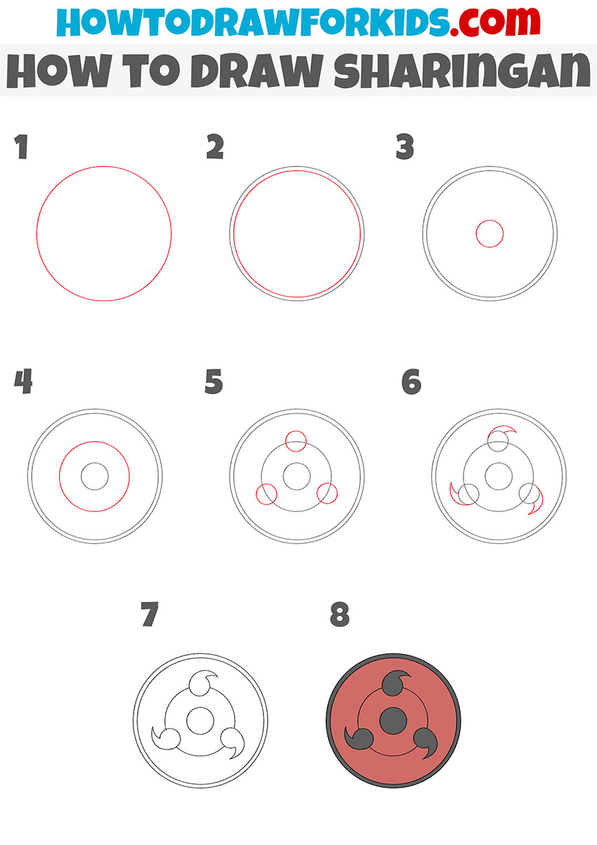 how to draw sharingan step by step