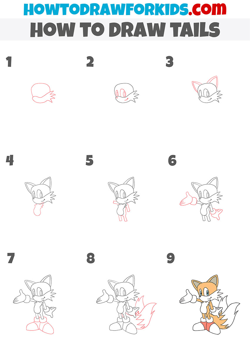 how to draw tails step by step