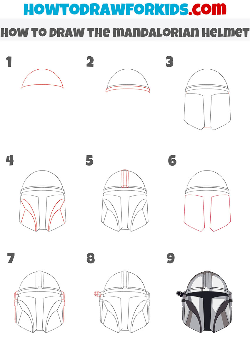 how to draw the mandalorian helmet step by step