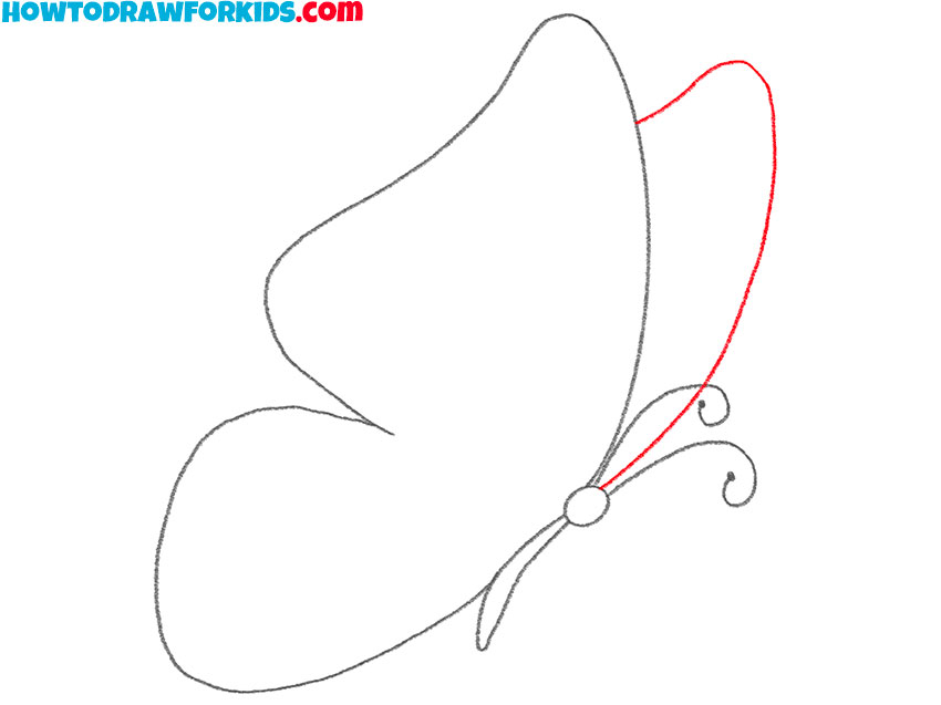 Sketch the far forewing behind