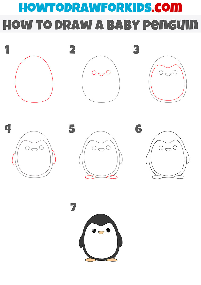 how to draw a baby penguin step by step