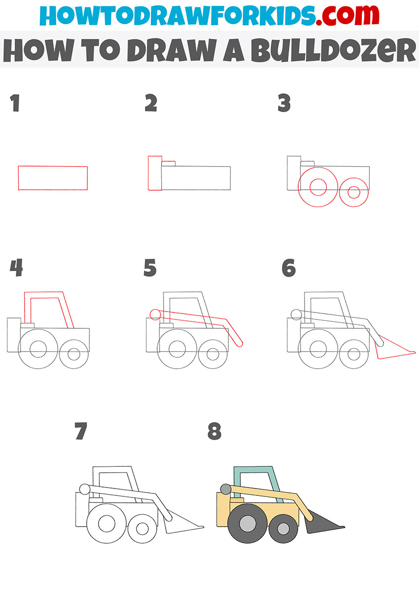 how to draw a bulldozer step by step