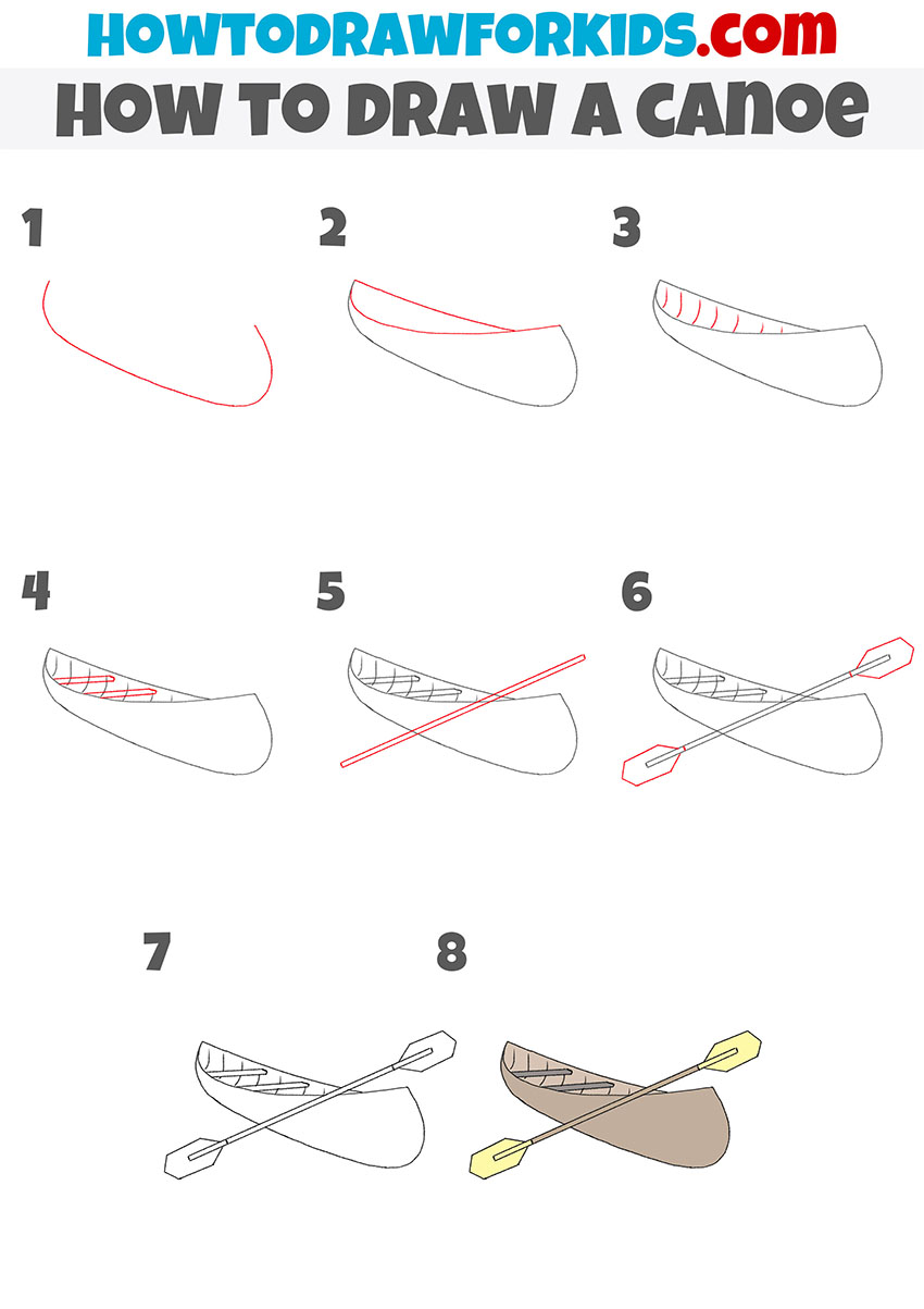 how to draw a canoe step by step