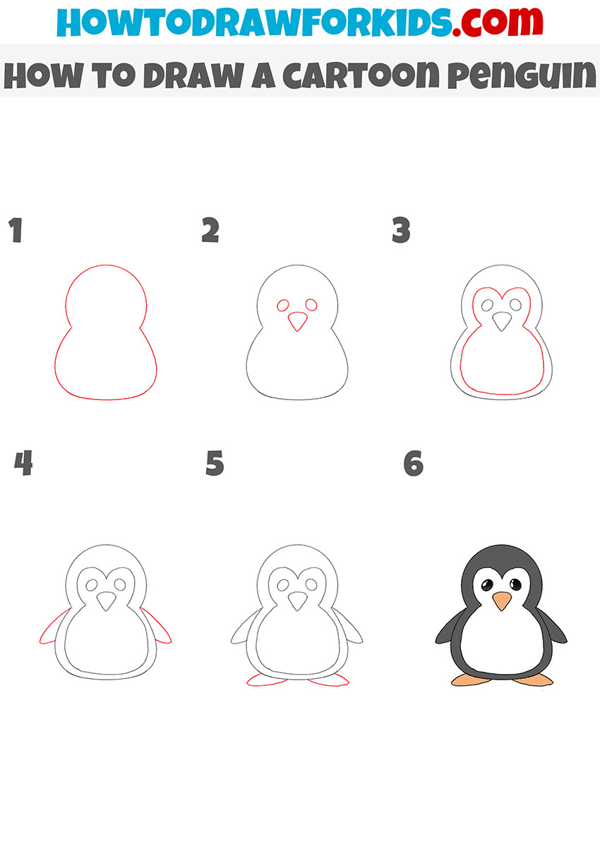 how to draw a cartoon penguin step by step