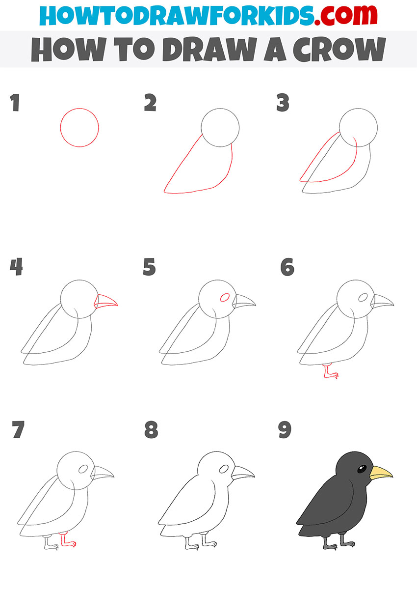 how to draw a crow step by step