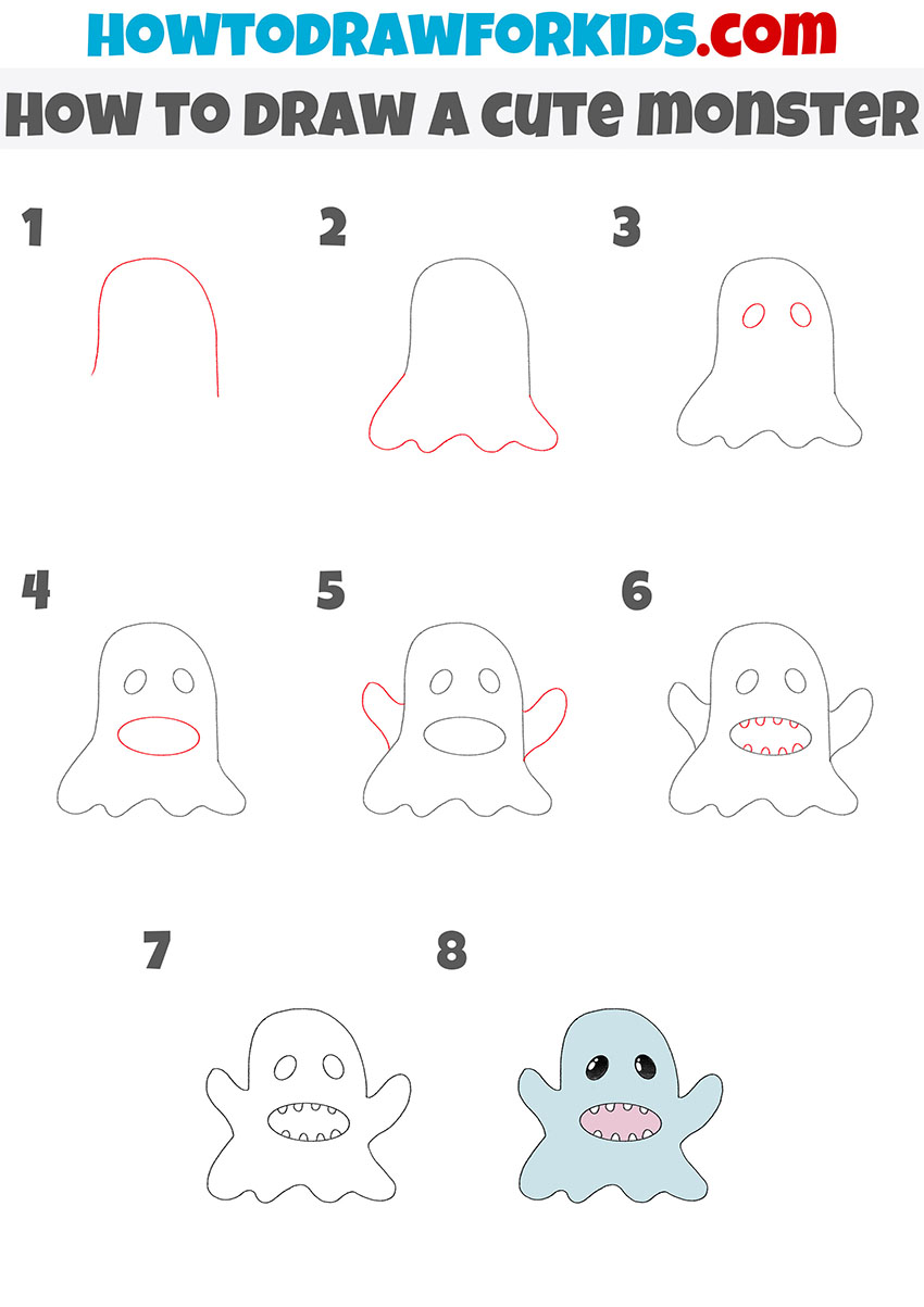 how to draw a cute monster step by step