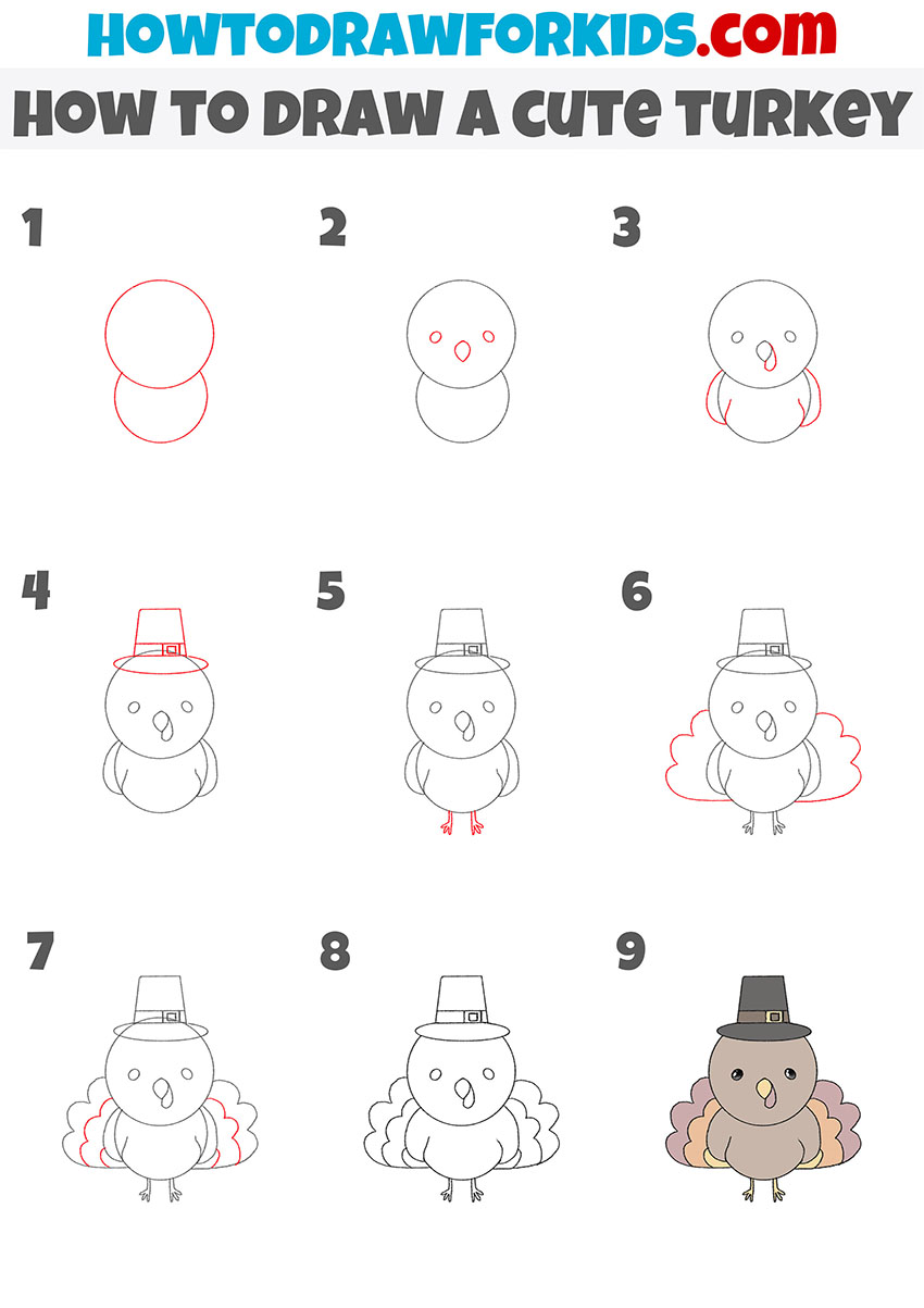 how to draw a cute turkey step by step
