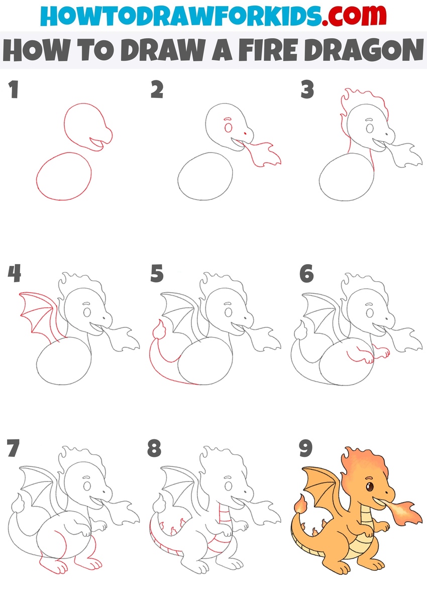 how to draw a fire dragon step by step