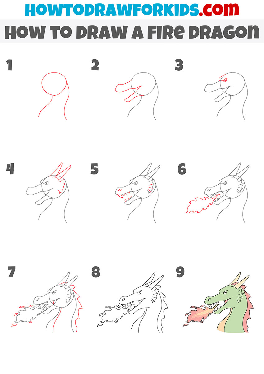how to draw a fire dragon step by step
