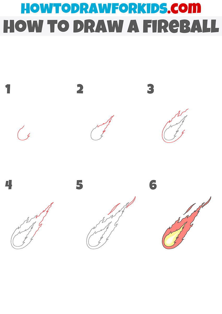 how to draw a fireball step by step
