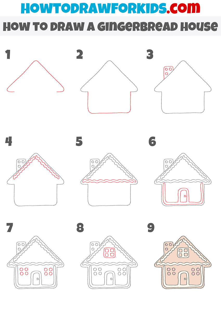 how to draw a gingerbread house step by step