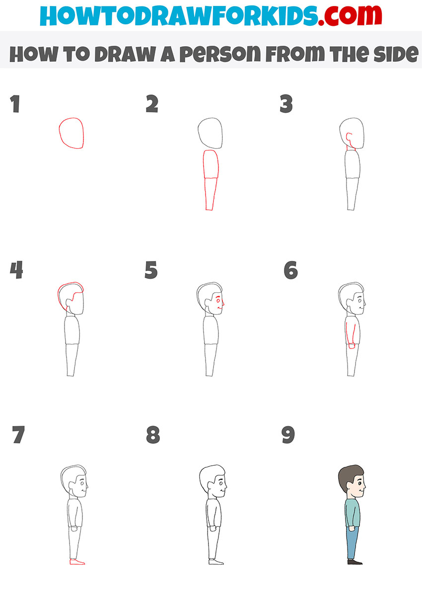 how to draw a person from the side step by step