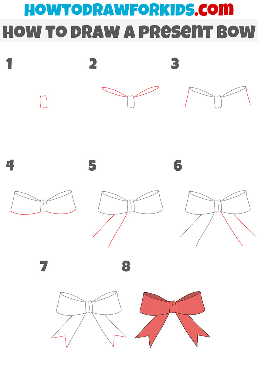 how to draw a present bow step by step