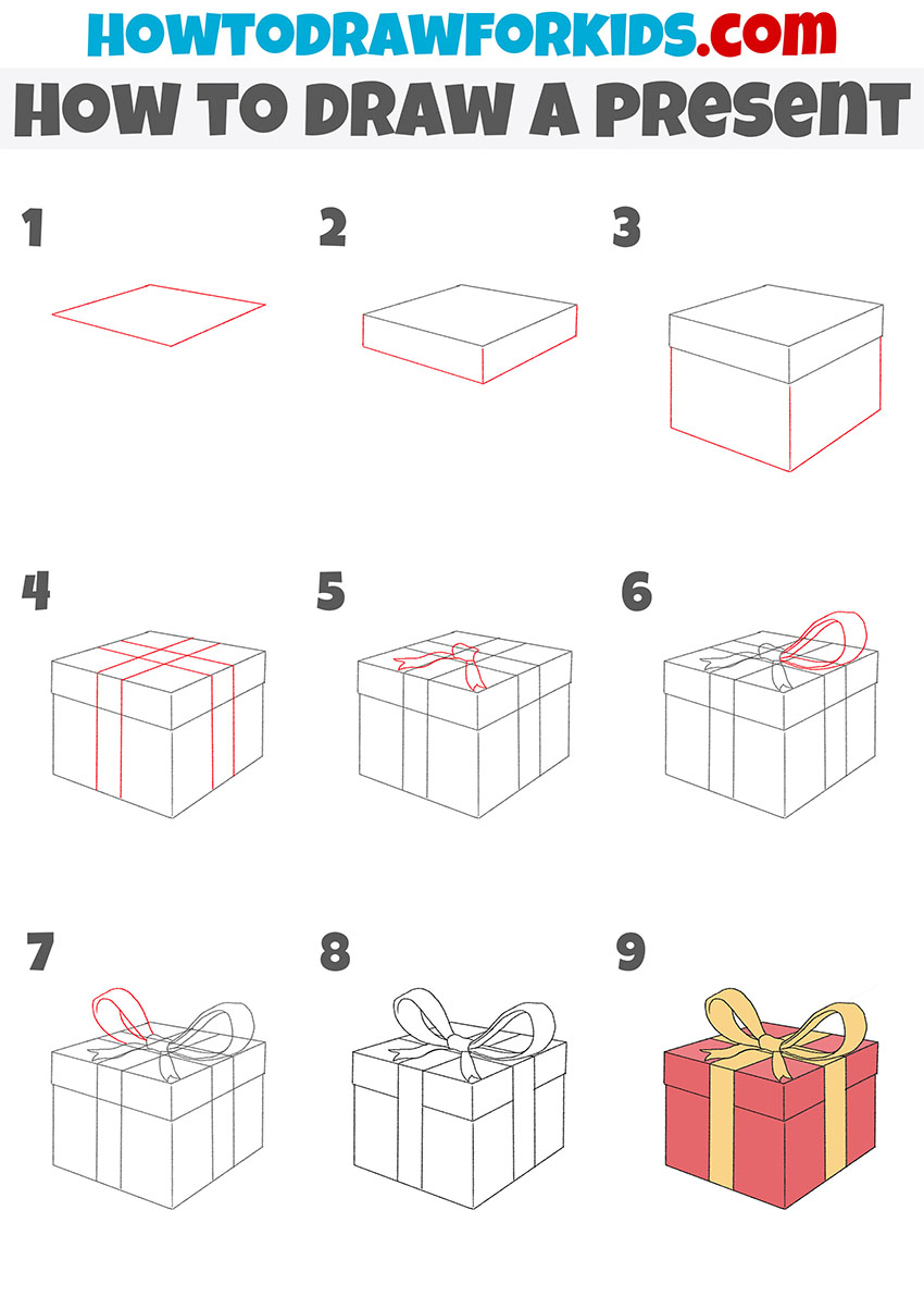 how to draw a present step by step