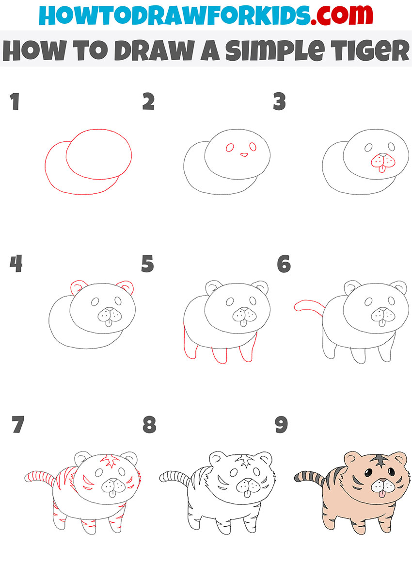 how to draw a simple tiger step by step