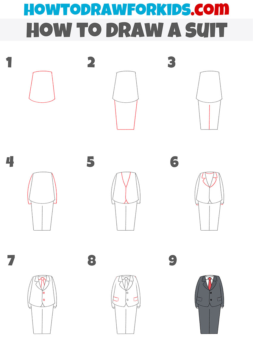 how to draw a suit step by step