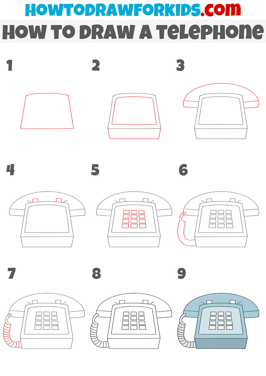 how to draw a telephone step by step