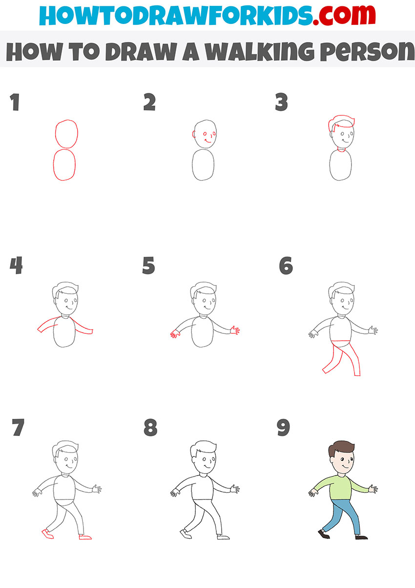 how to draw a walking person step by step