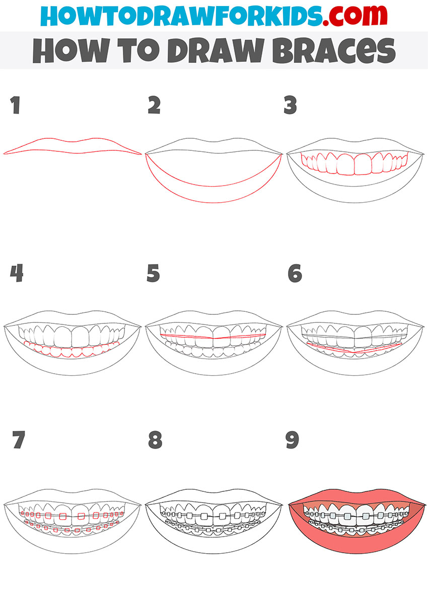 how to draw braces step by step