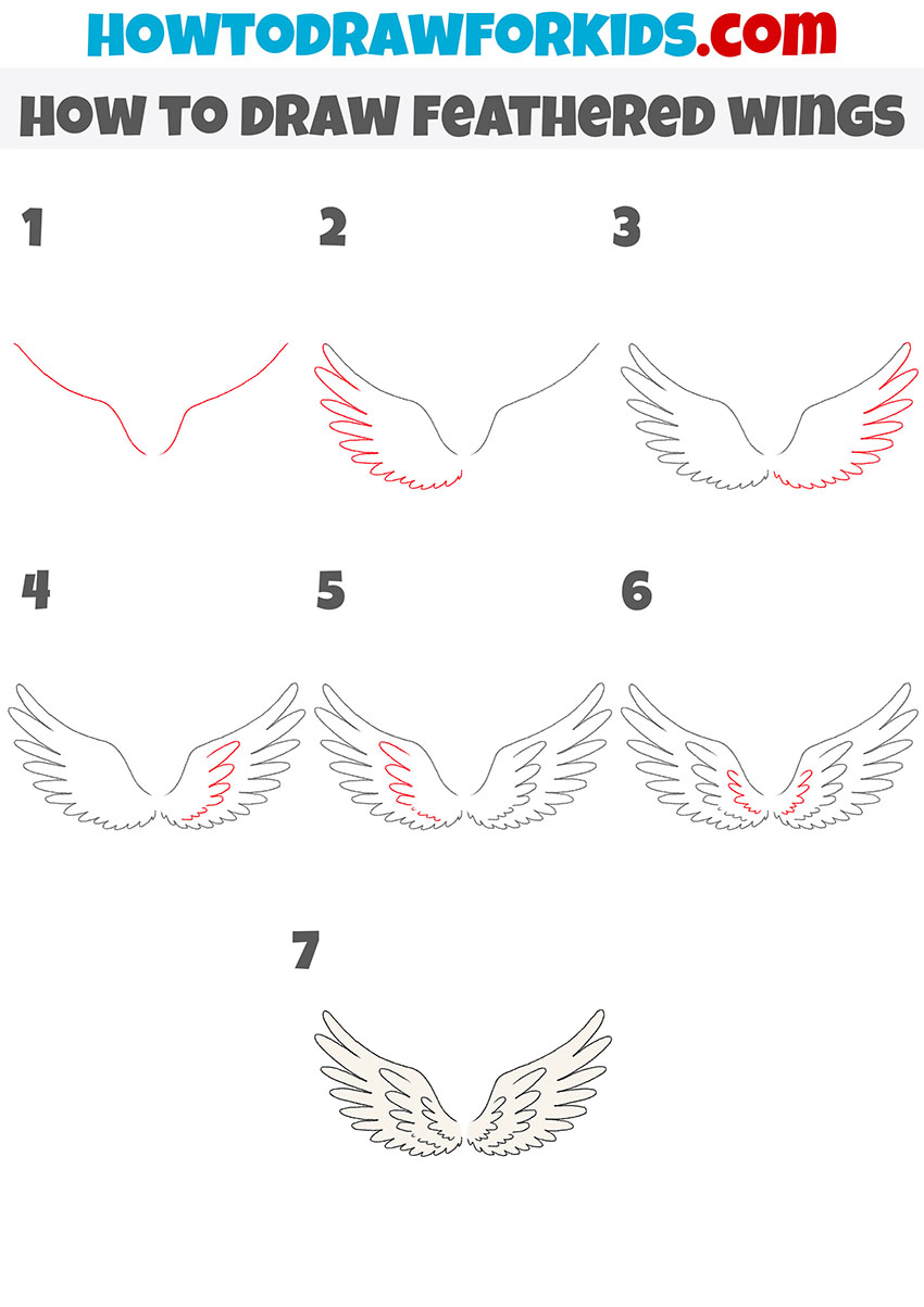 how to draw feathered wings step by step