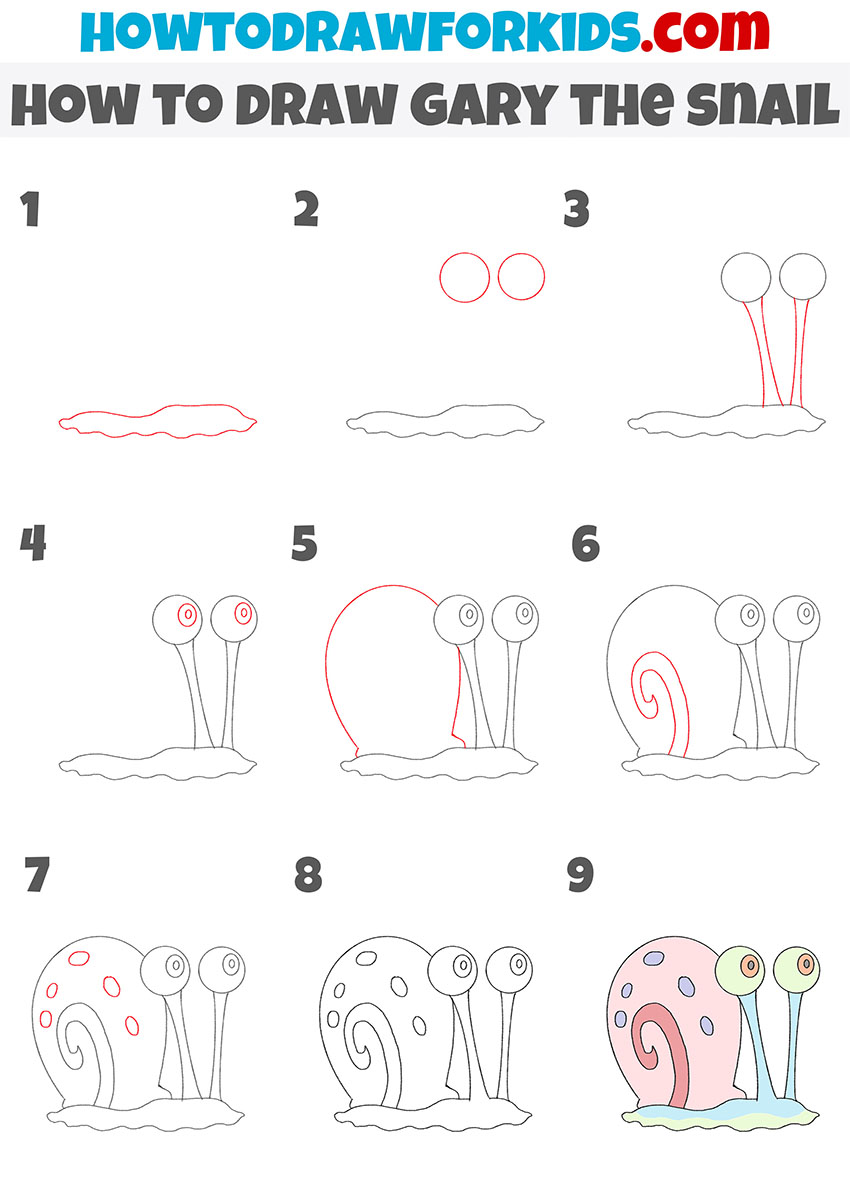 how to draw gary the snail step by step