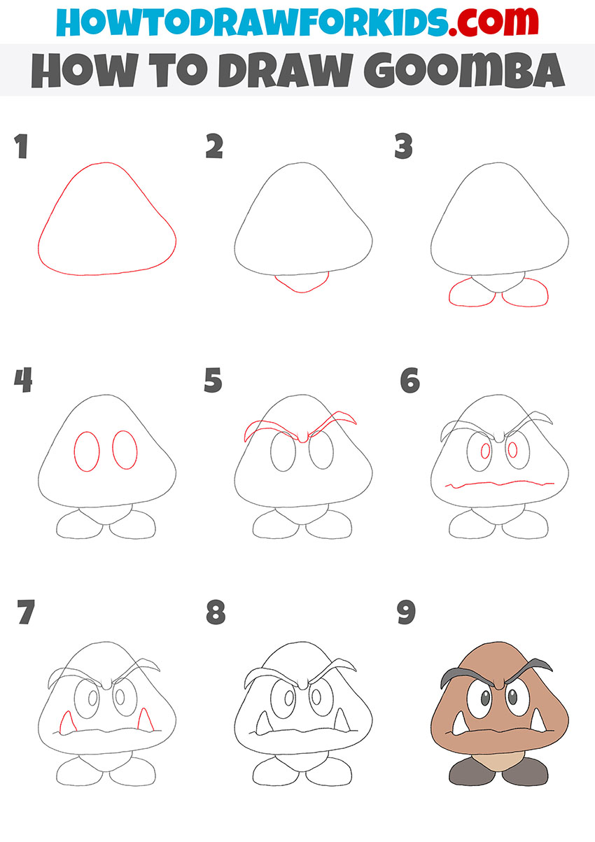 how to draw goomba step by step
