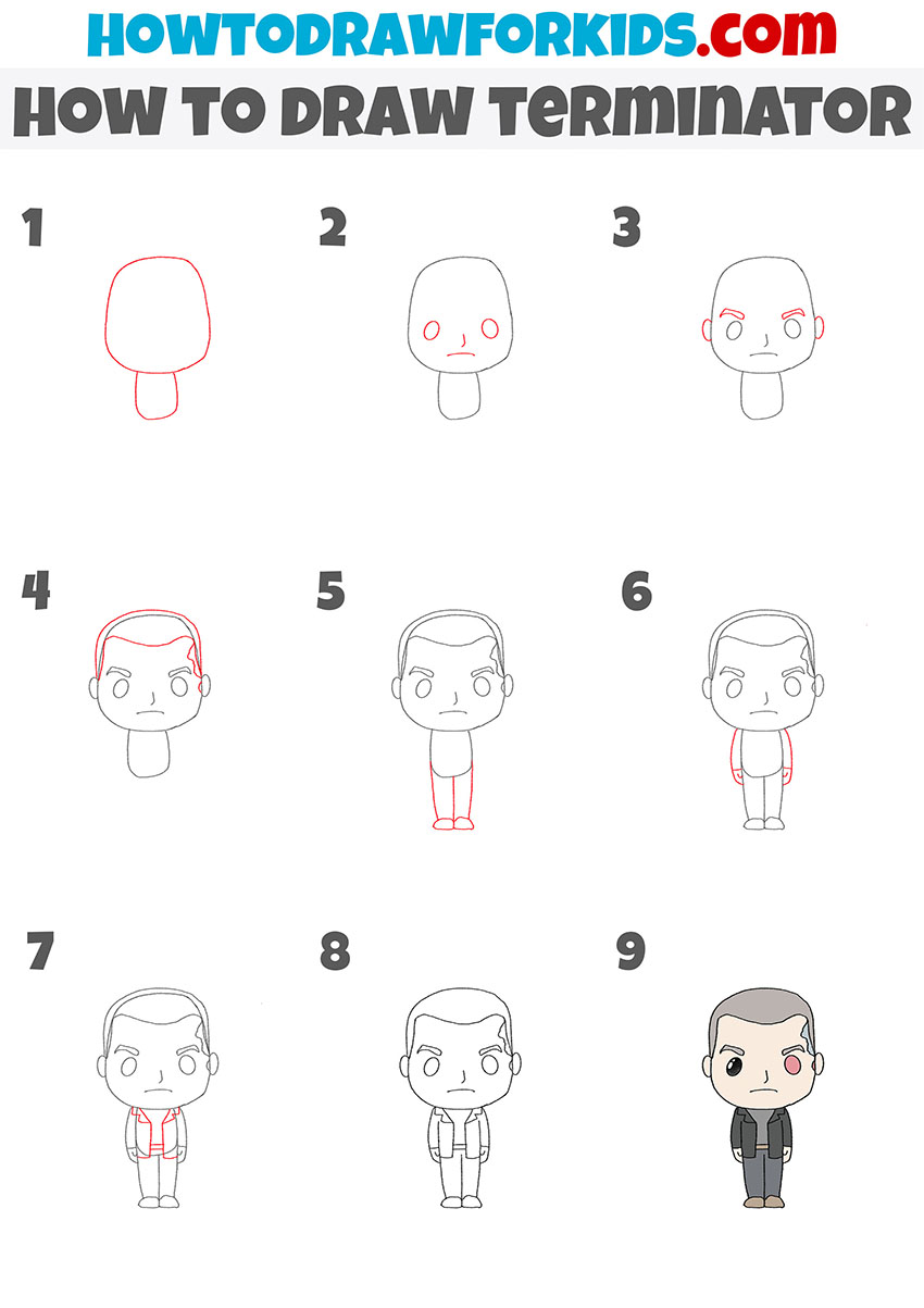 how to draw terminator step by step