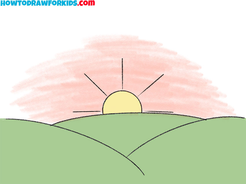 how to draw sunrise for kids