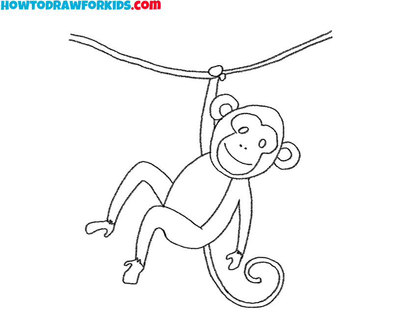 Cute Monkey With Outline Or Line Art Hanging On The Tree Trunk Stock Vector  | Adobe Stock