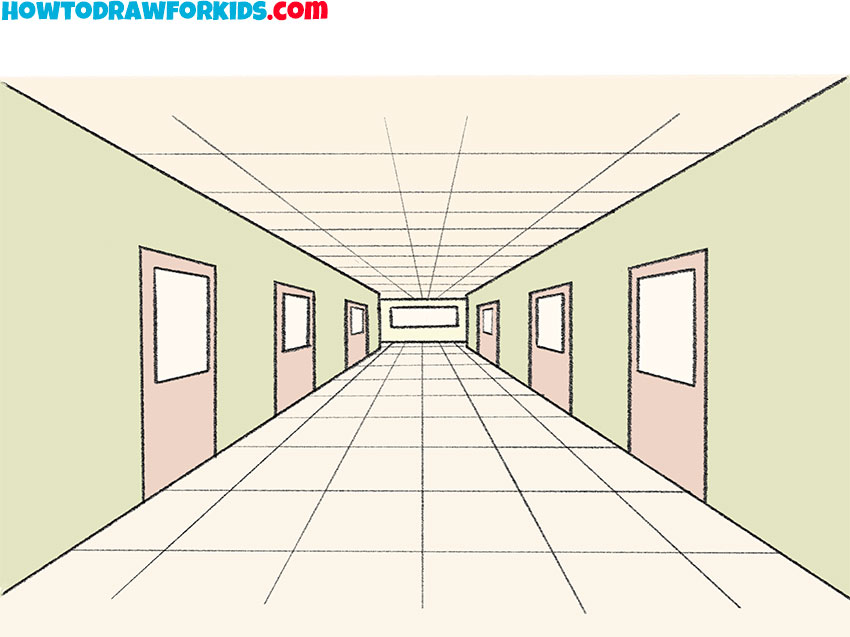 simple hallway drawing step by step