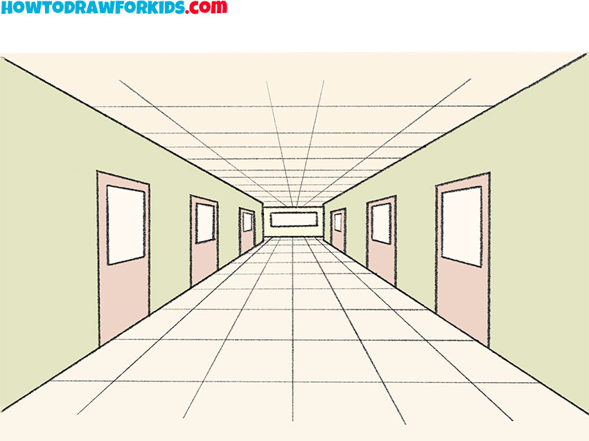 1 point perspective drawing hallway