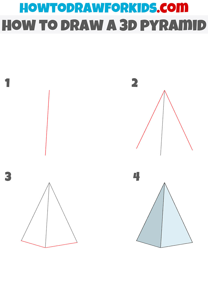 how to draw a 3d pyramid step by step