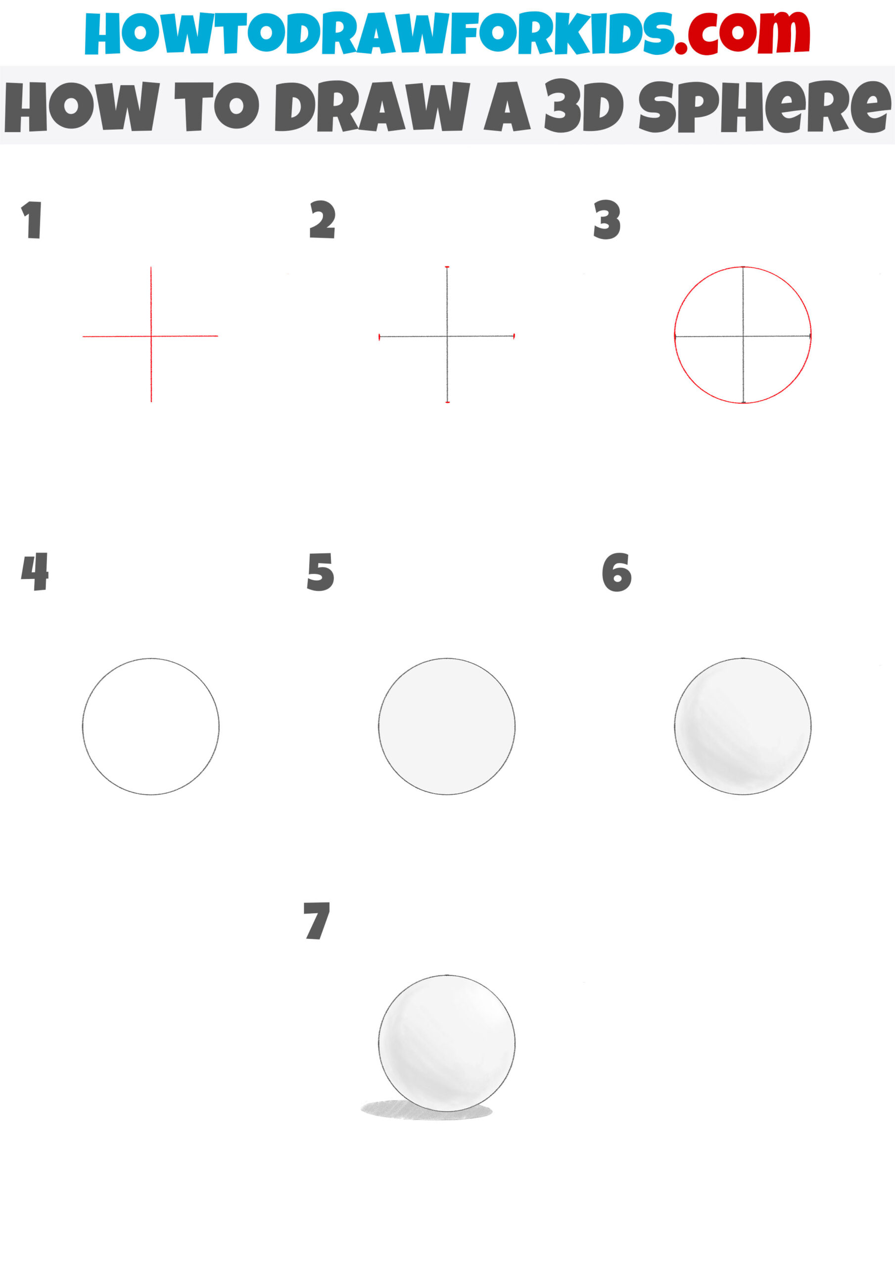 how to draw a 3d sphere step by step