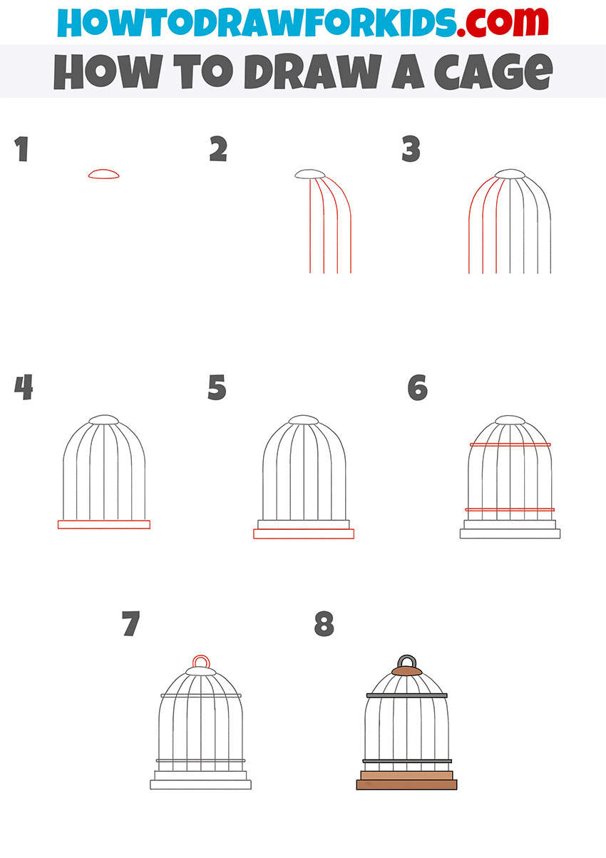 how to draw a cage step by step