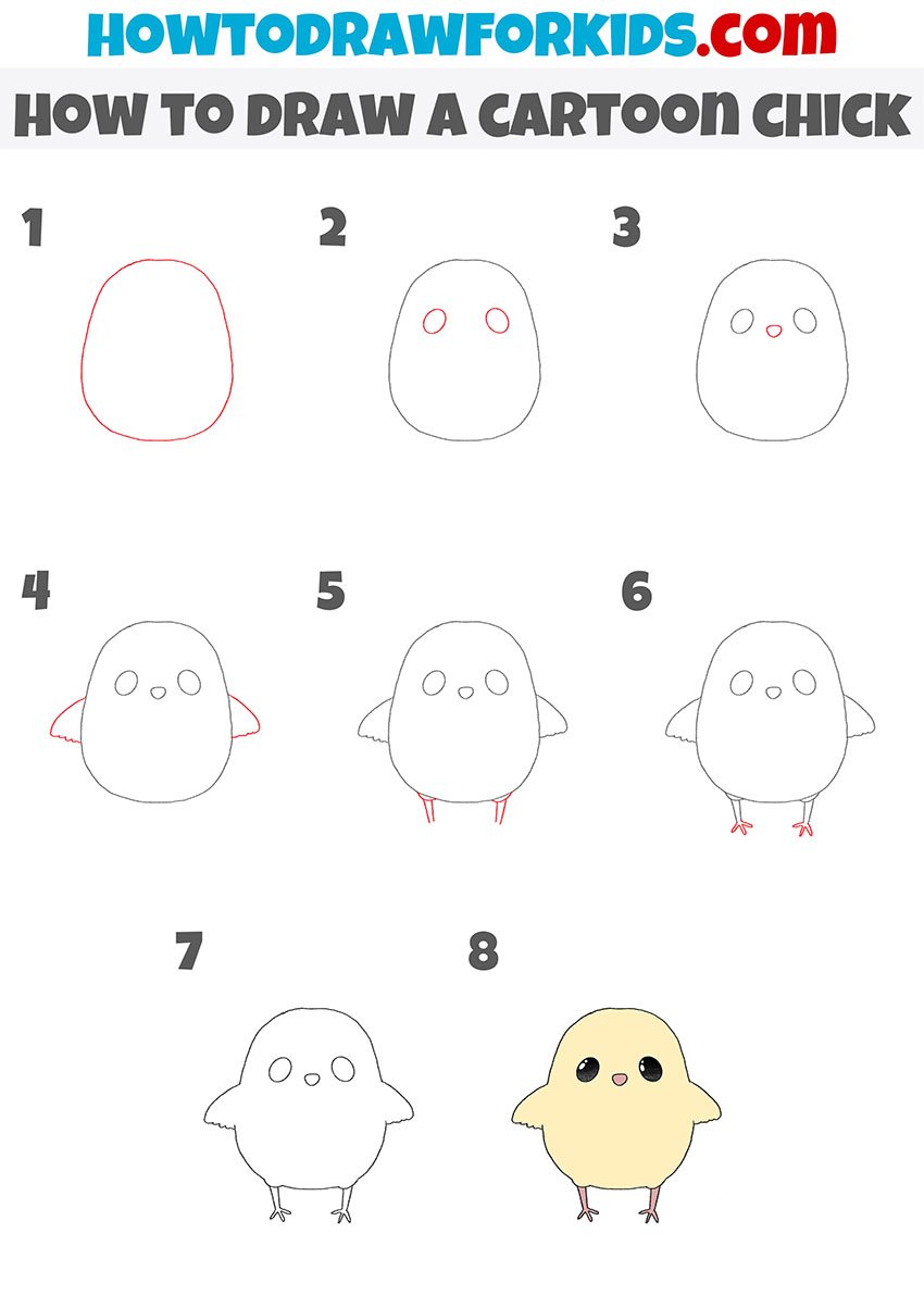 how to draw a cartoon chick step by step