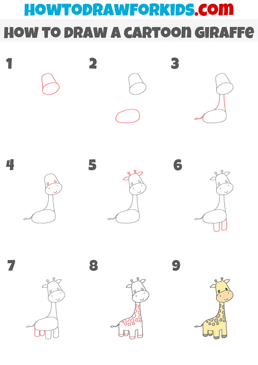 how to draw a cartoon giraffe step by step