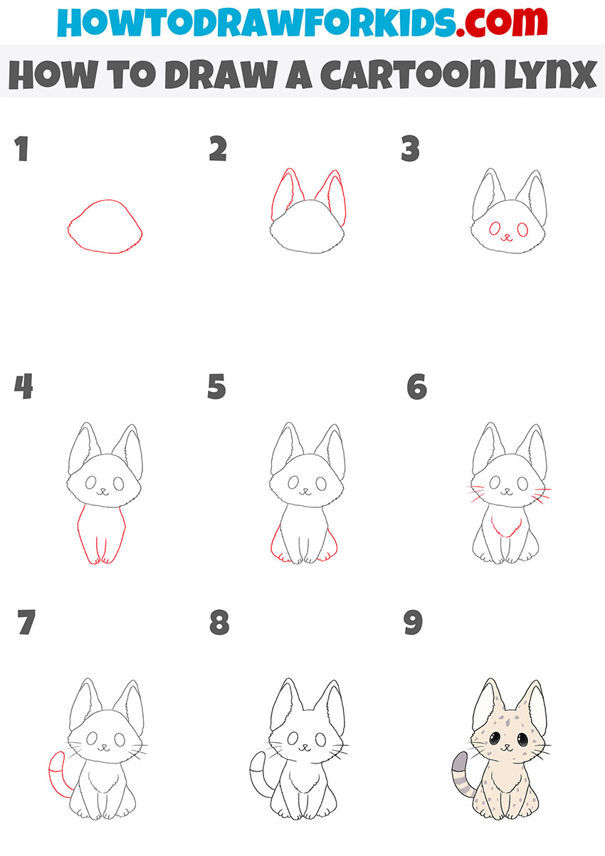 how to draw a cartoon lynx step by step