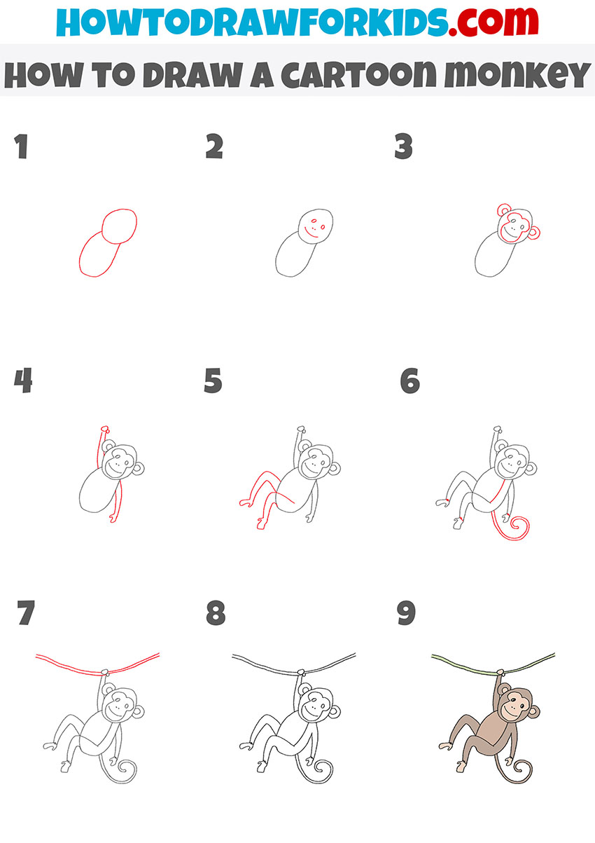 how to draw a cartoon monkey step by step