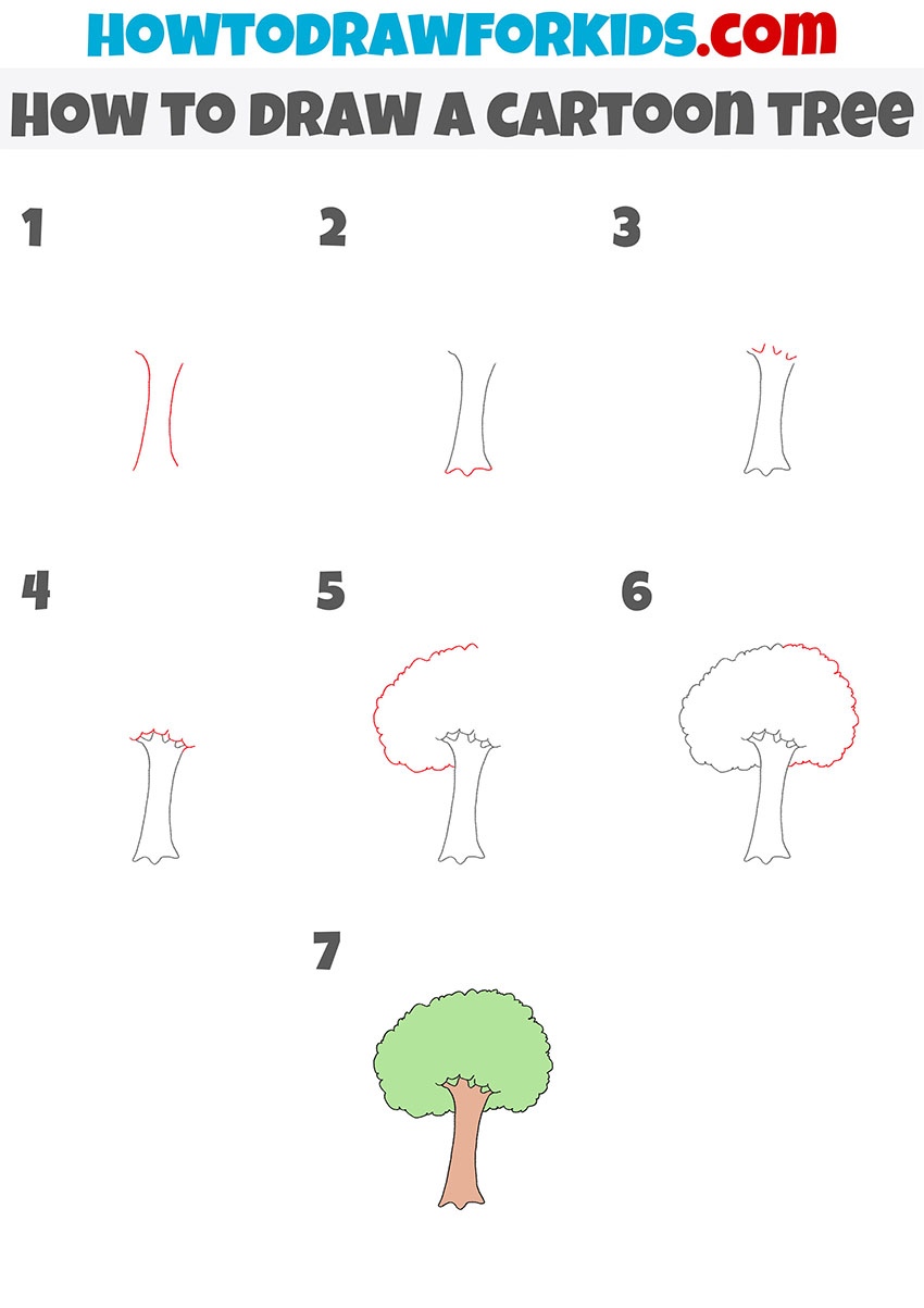 how to draw a cartoon tree step by step