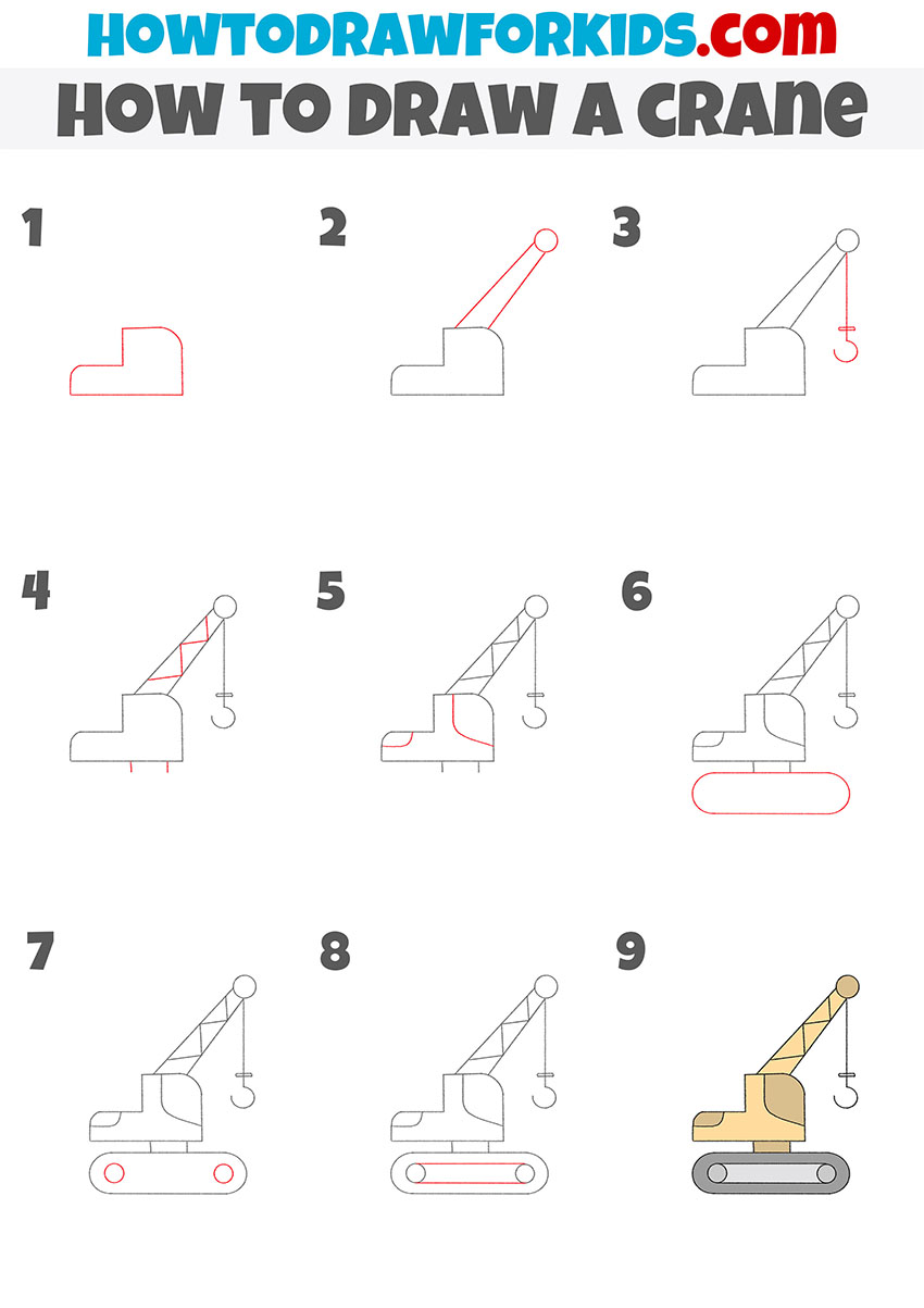 how to draw a crane step by step