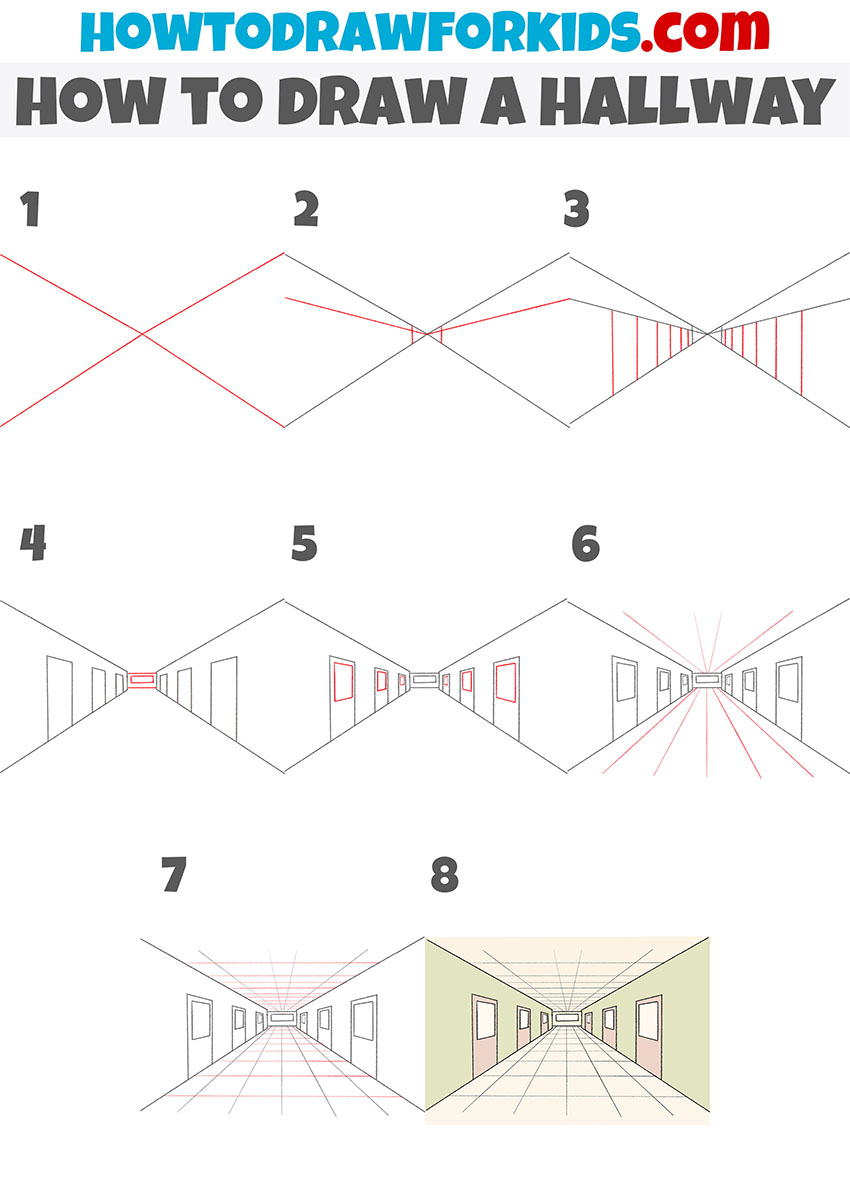 how to draw a hallway step by step