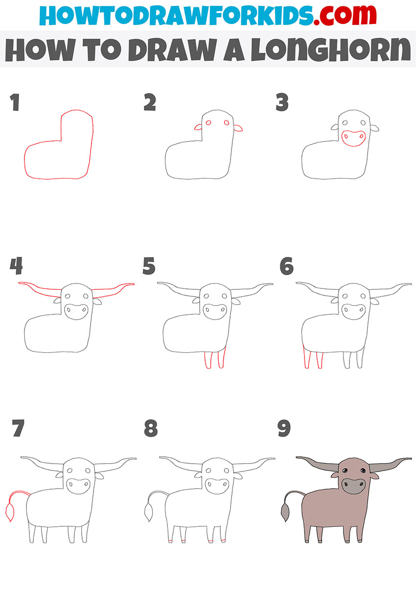 how to draw a longhorn step by step