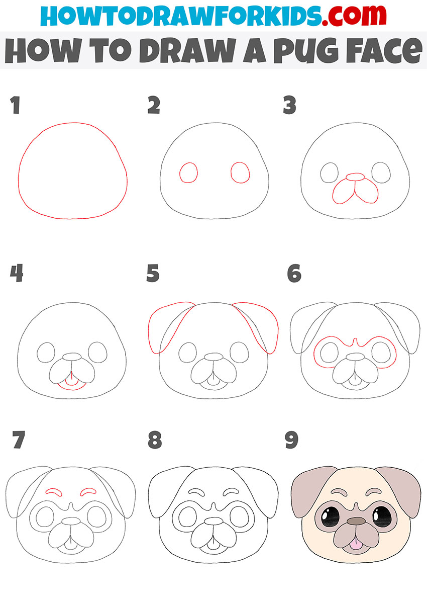 How to Draw a Pug Face - Easy Drawing Tutorial For Kids