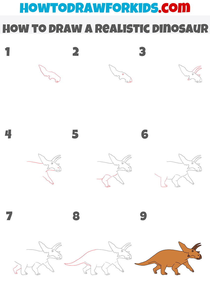 Drawing a triceratops step by step