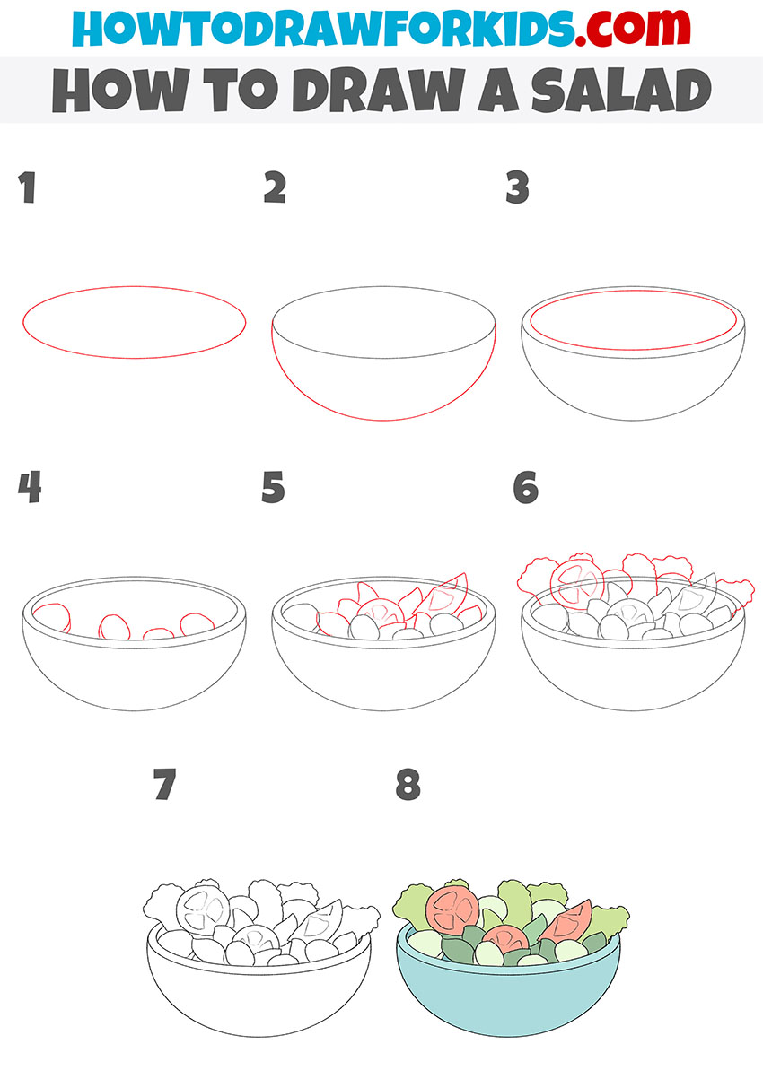 how to draw a salad step by step