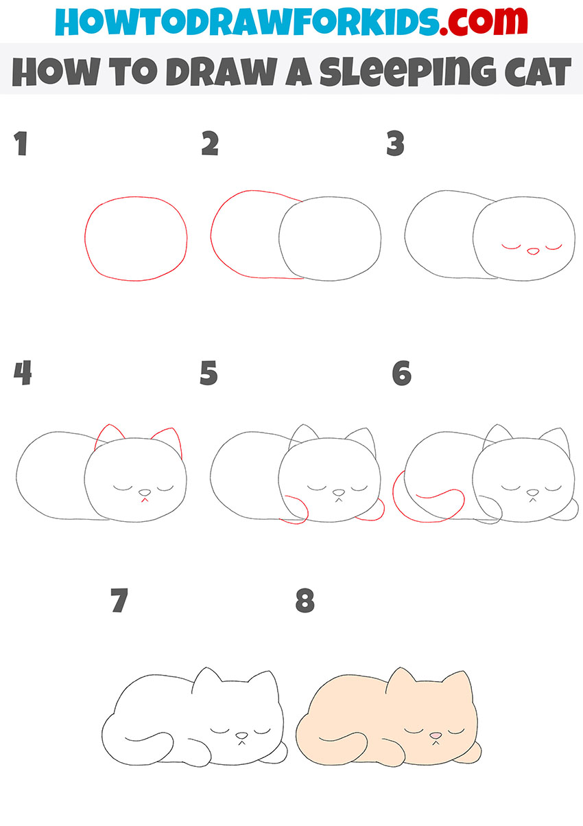 how to draw a sleeping cat step by step