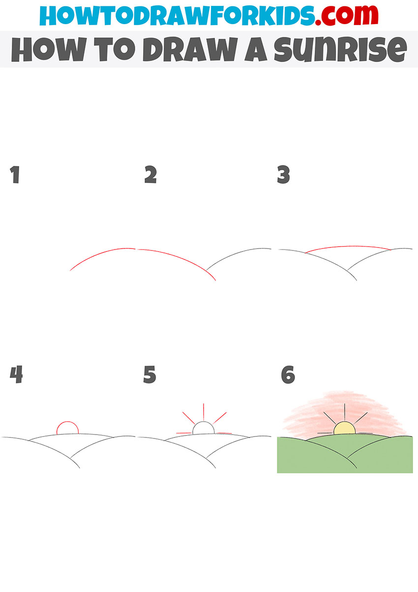 how to draw a sunrise step by step