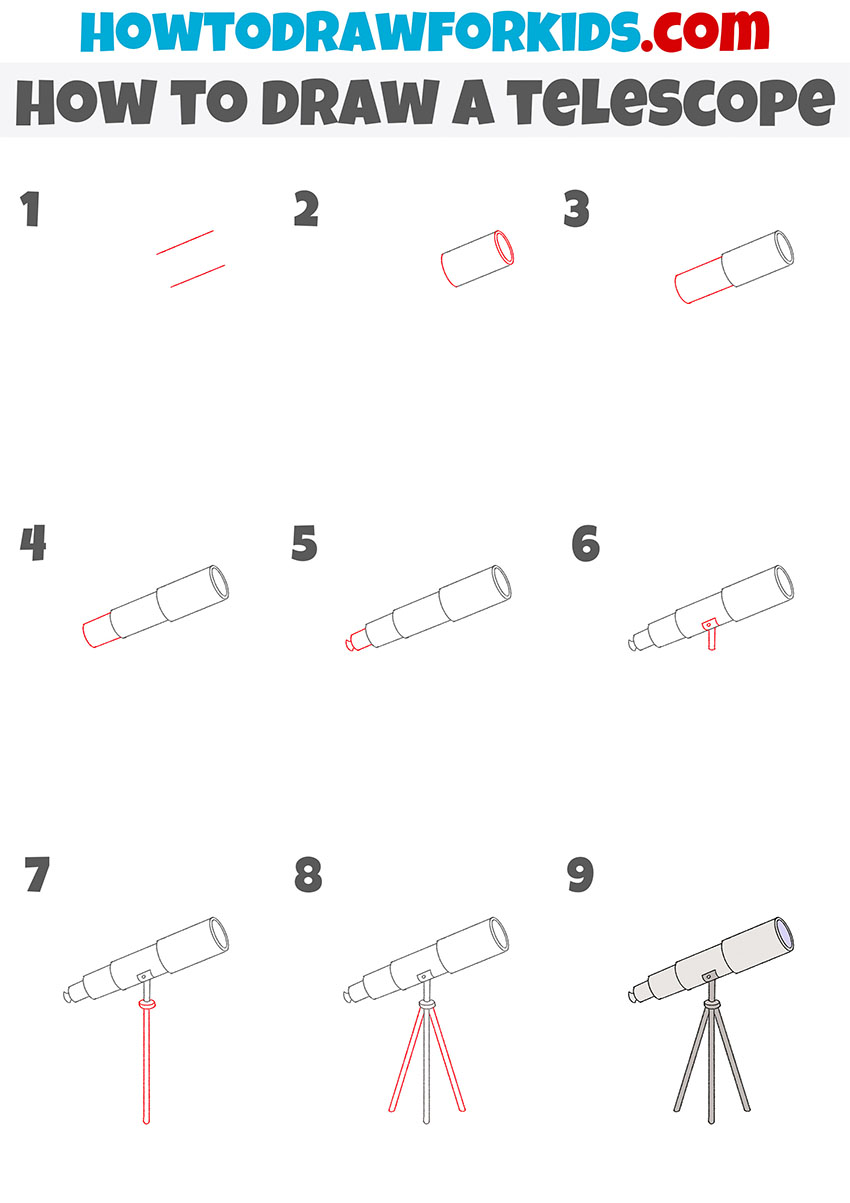 how to draw a telescope step by step