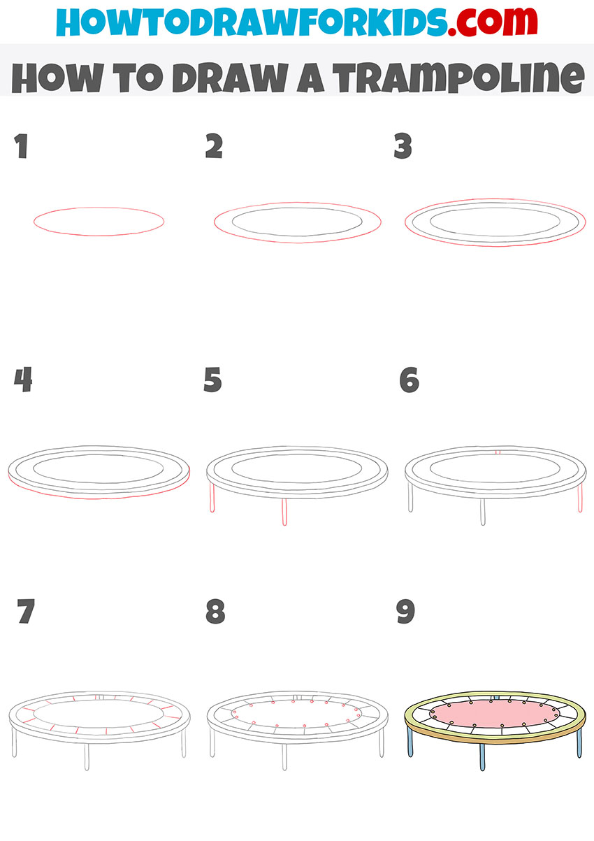 how to draw a trampoline step by step